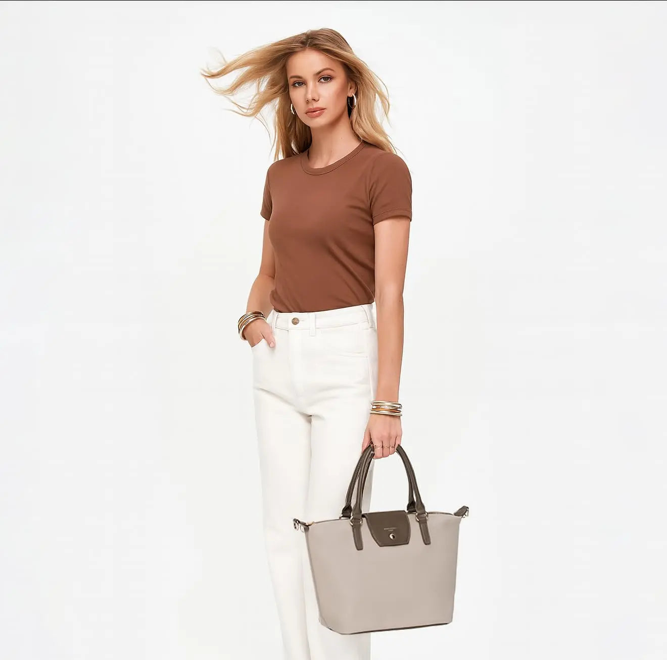 Sac à Main Cabas en Nylon Souple avec Bandoulière Capacité Moyenne David Jones