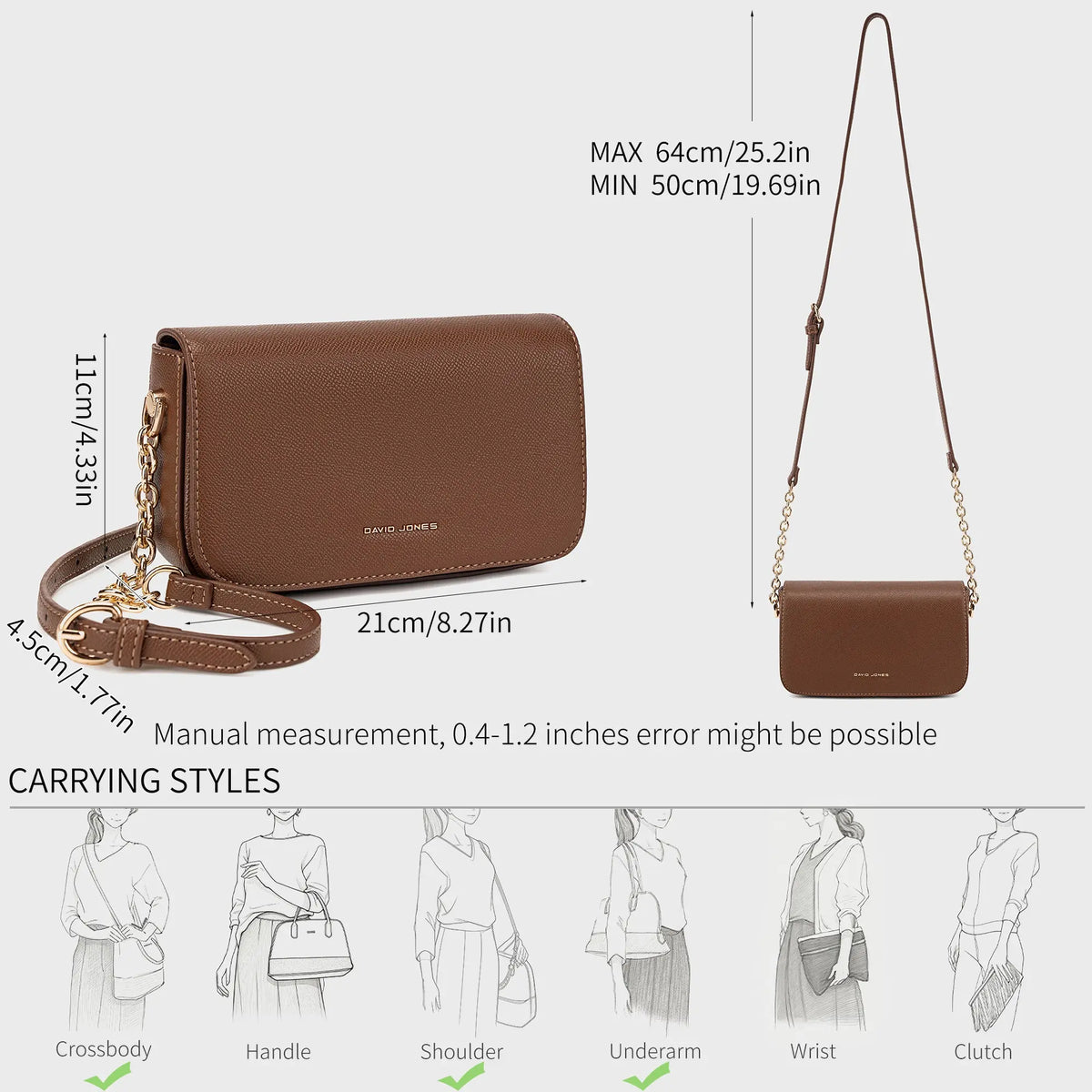 Petit Sac Bandoulière Femme à Rabat et Chaîne Dorée