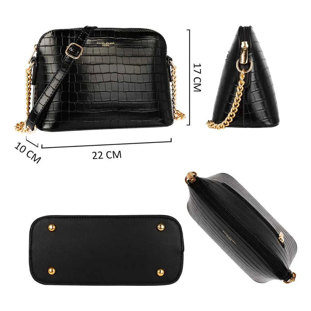 Petit sac bandoulière chaîne argentée motif crocodile David Jones