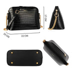 Petit sac bandoulière chaîne argentée motif crocodile David Jones