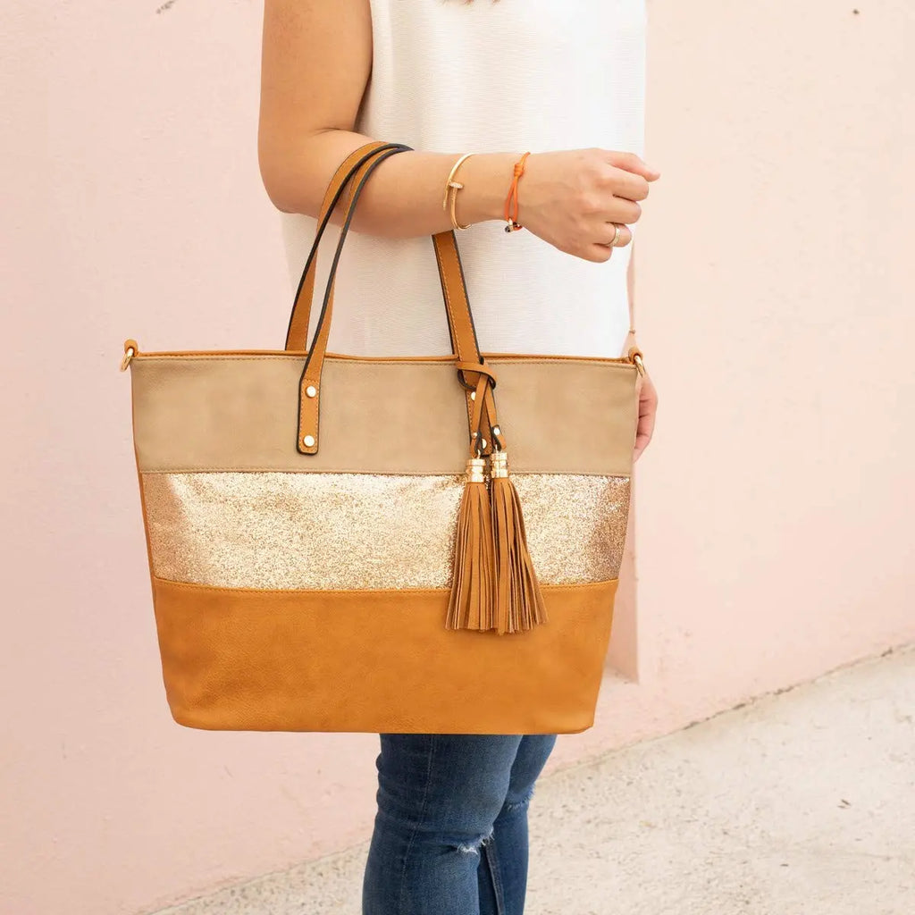 Sac à main cabas tricolore pailleté pompon CRAZYCHIC