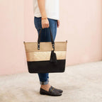 Sac à main cabas tricolore pailleté pompon CRAZYCHIC