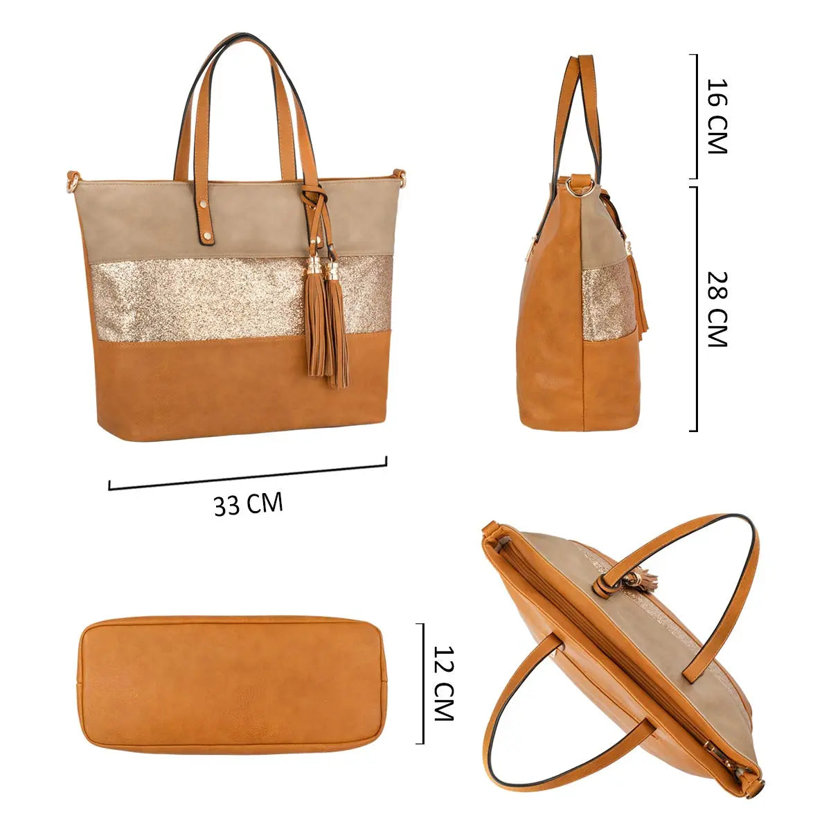 Sac à main cabas tricolore pailleté pompon CRAZYCHIC