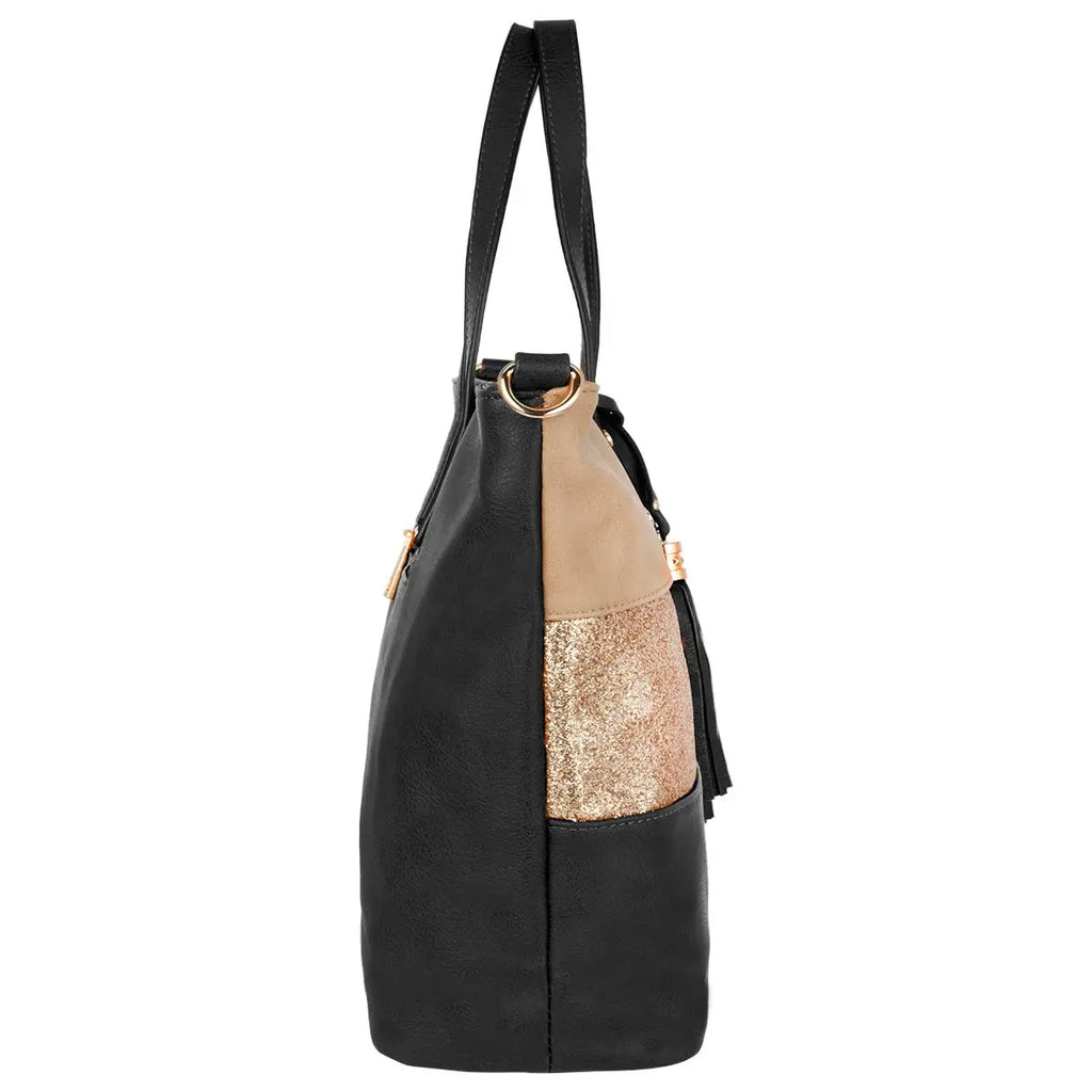 Sac à main cabas tricolore pailleté pompon CRAZYCHIC