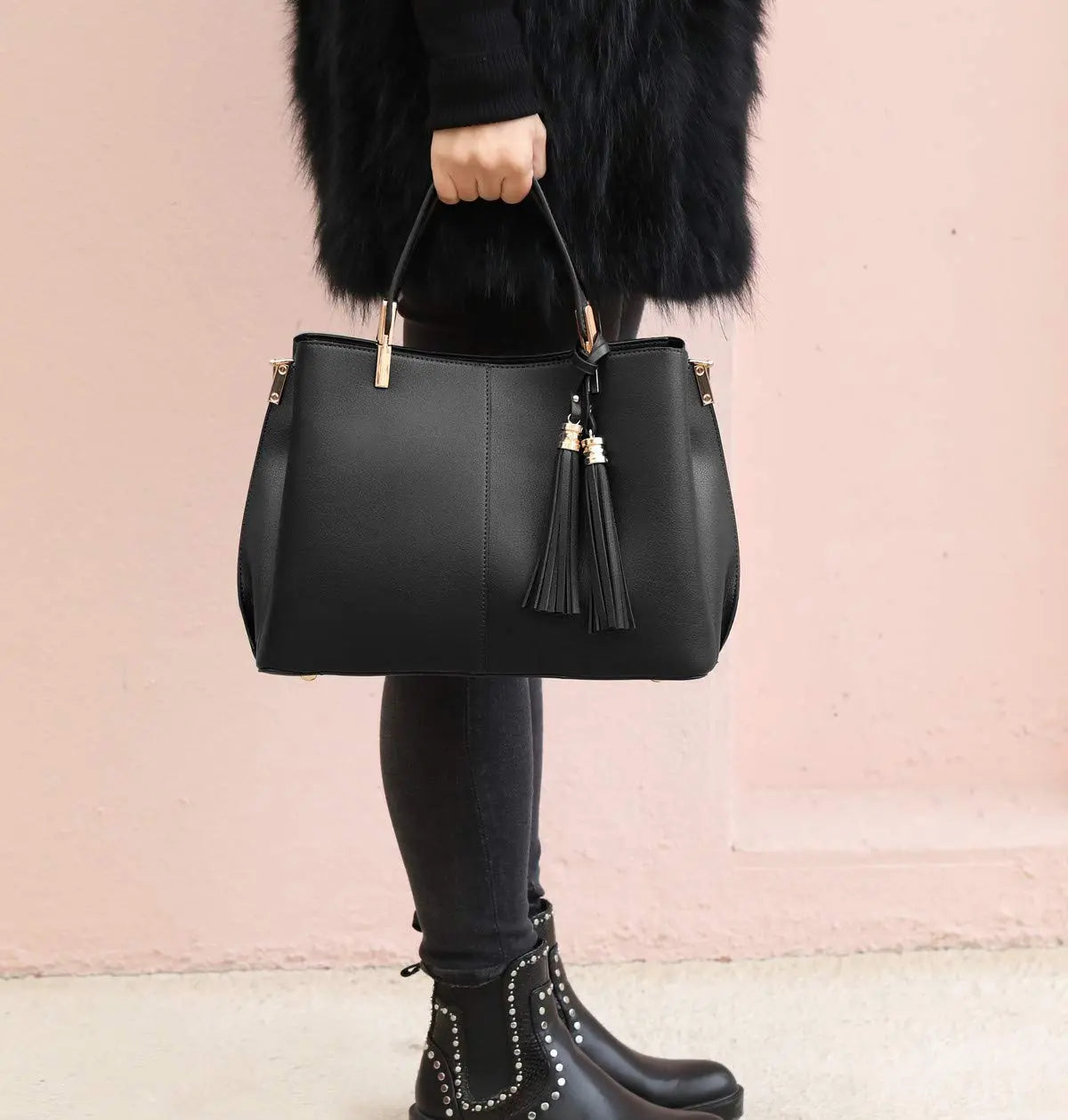 Sac à main femme tricolore pompon CRAZYCHIC