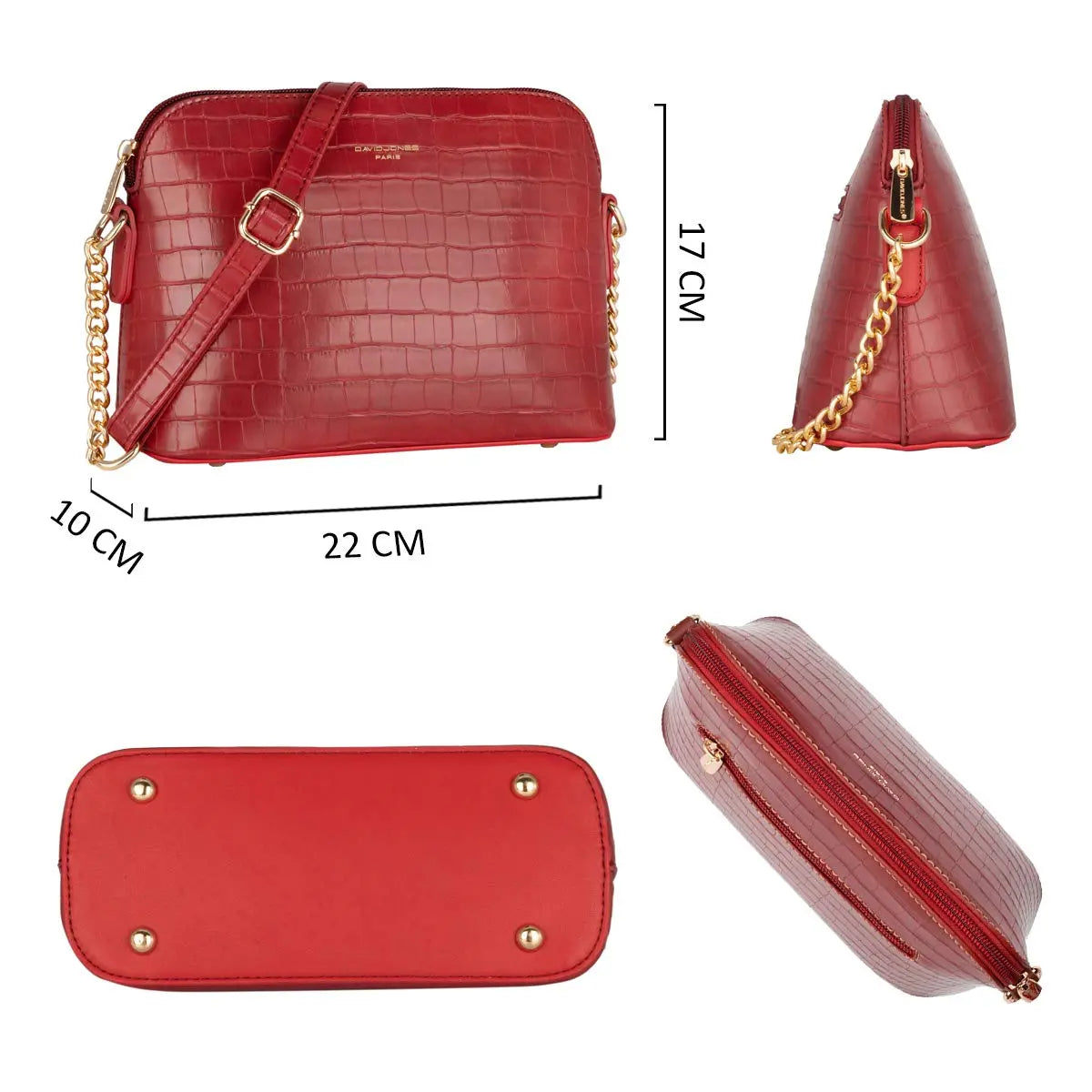 Petit sac bandoulière chaîne argentée motif crocodile David Jones
