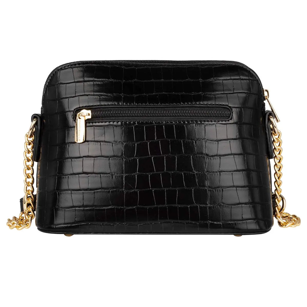 Petit sac bandoulière chaîne argentée motif crocodile David Jones