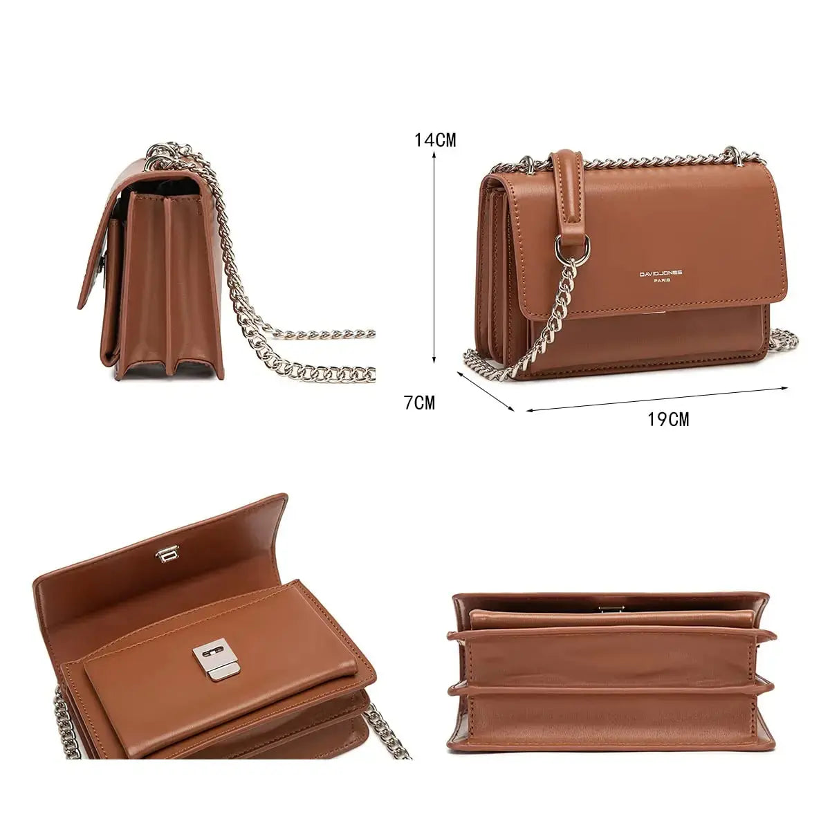 Sac bandoulière chaîne rabat David Jones