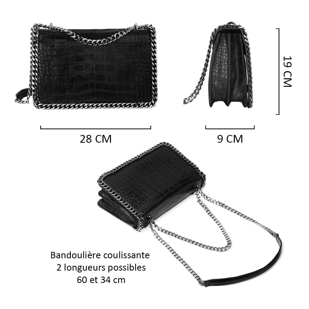 Sac bandoulière chaîne cuir serpent matelassé CRAZYCHIC