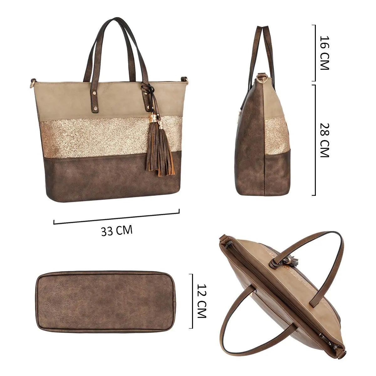 Sac à main cabas tricolore pailleté pompon CRAZYCHIC