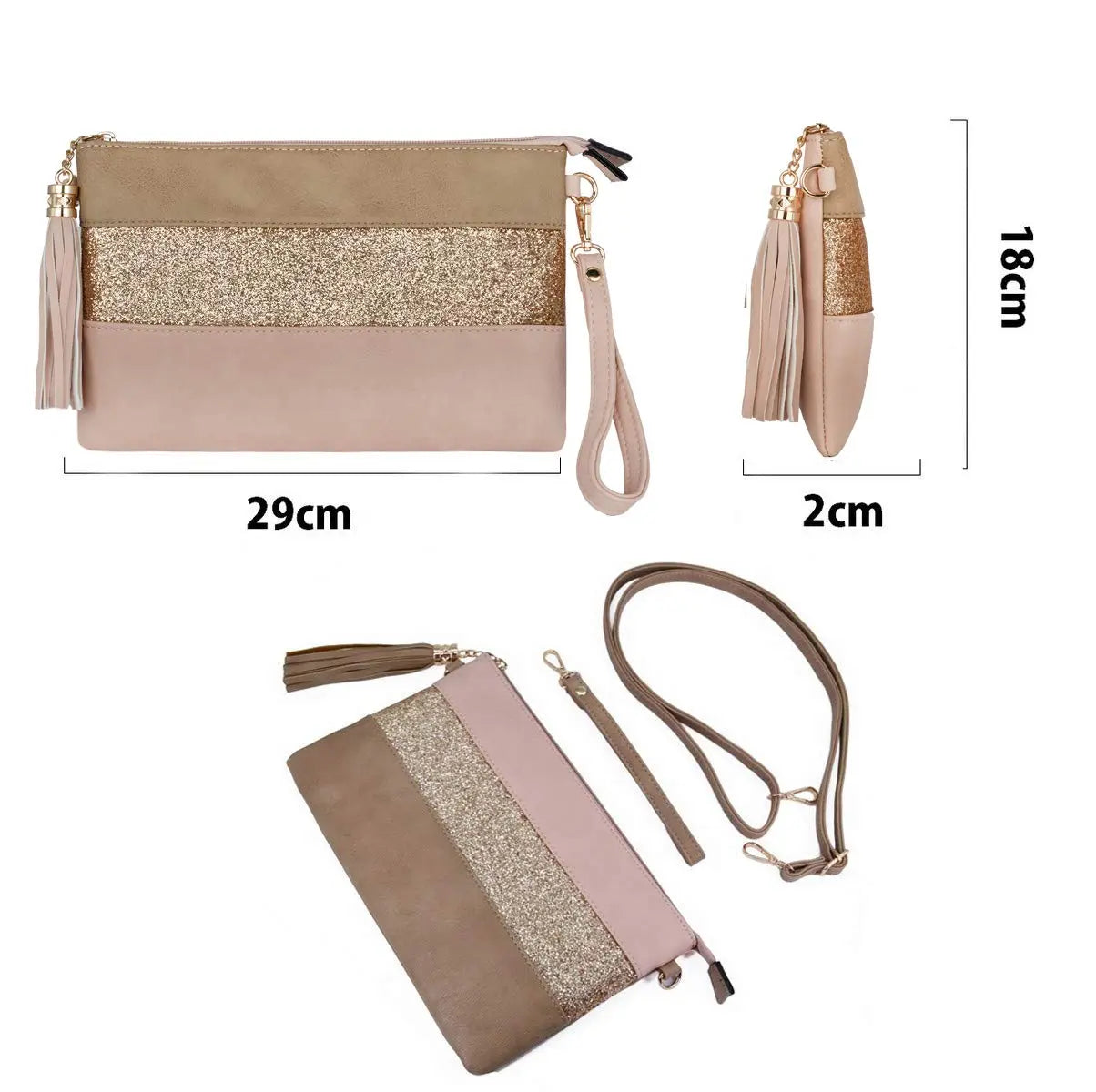 Sac bandoulière souple pailletté tricolore pompon CRAZYCHIC