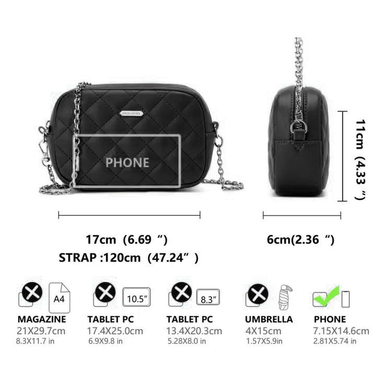 Mini sac bandoulière matelassé chaine David Jones