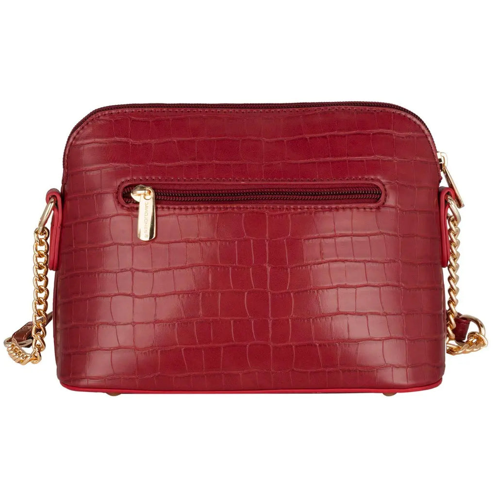 Petit sac bandoulière chaîne argentée motif crocodile David Jones