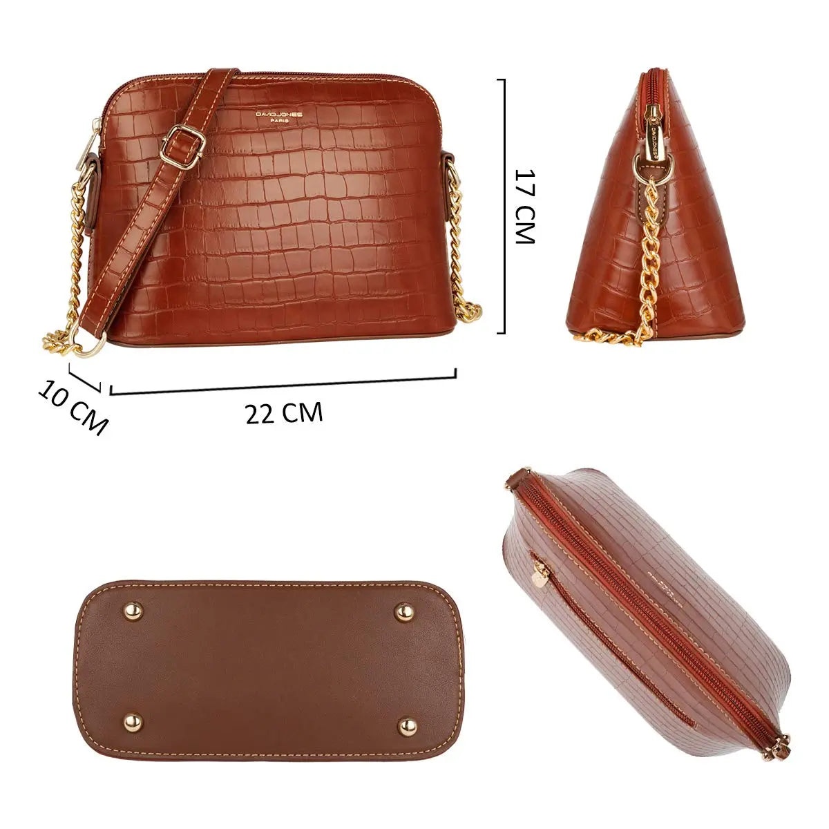 Petit sac bandoulière chaîne argentée motif crocodile David Jones