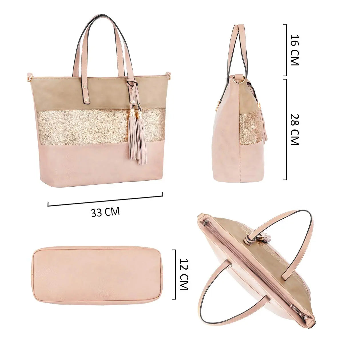 Sac à main cabas tricolore pailleté pompon CRAZYCHIC