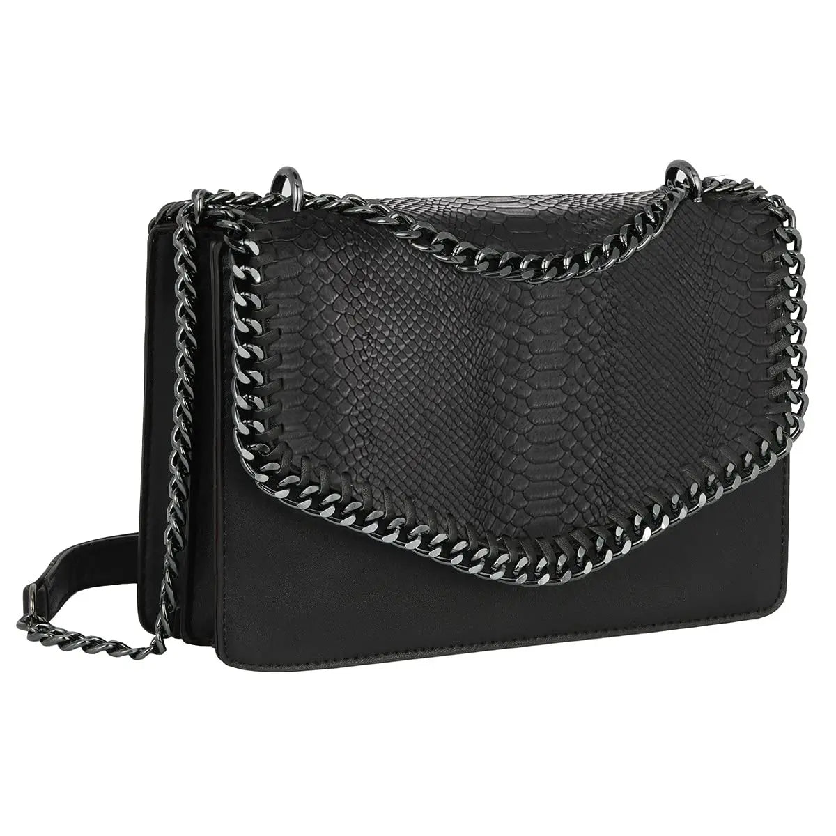 Petit sac bandoulière chaîne matelassé crocodile CRAZYCHIC