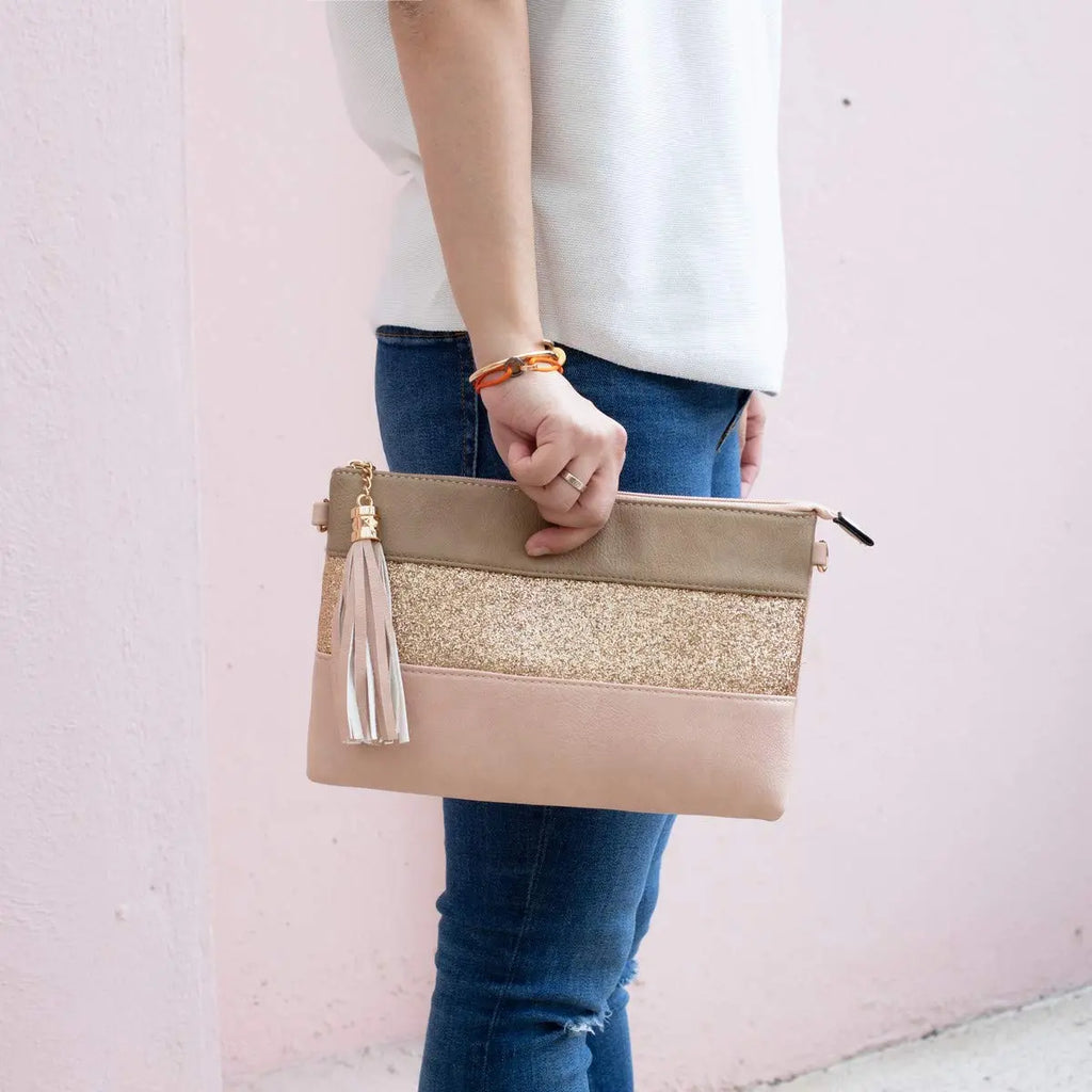 Sac bandoulière souple pailletté tricolore pompon CRAZYCHIC