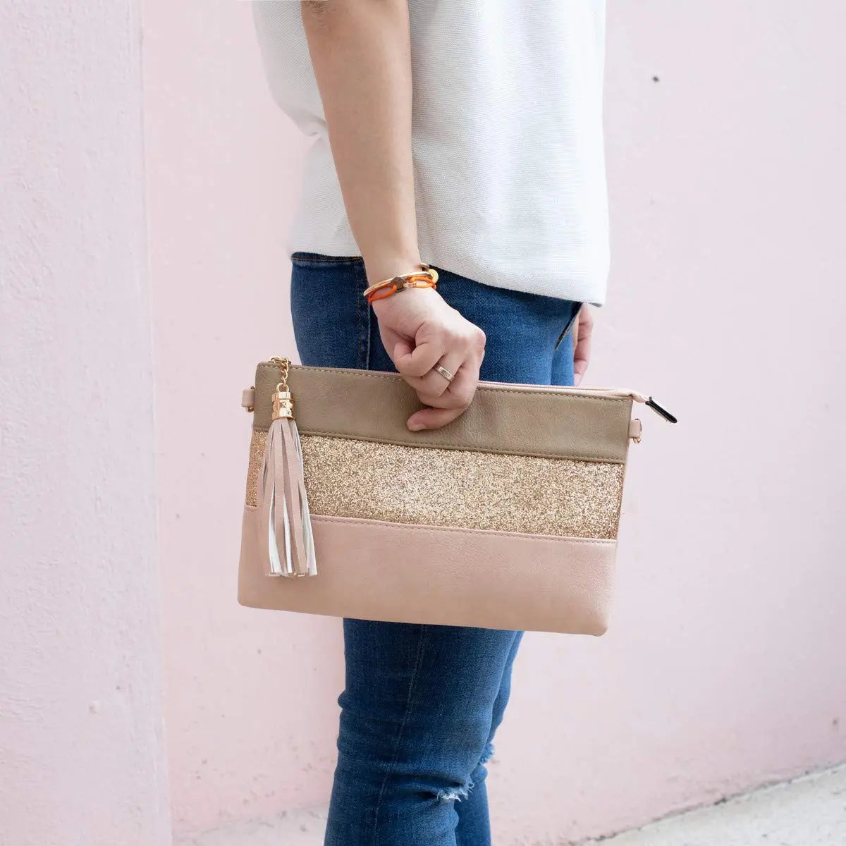Sac bandoulière souple pailletté tricolore pompon CRAZYCHIC