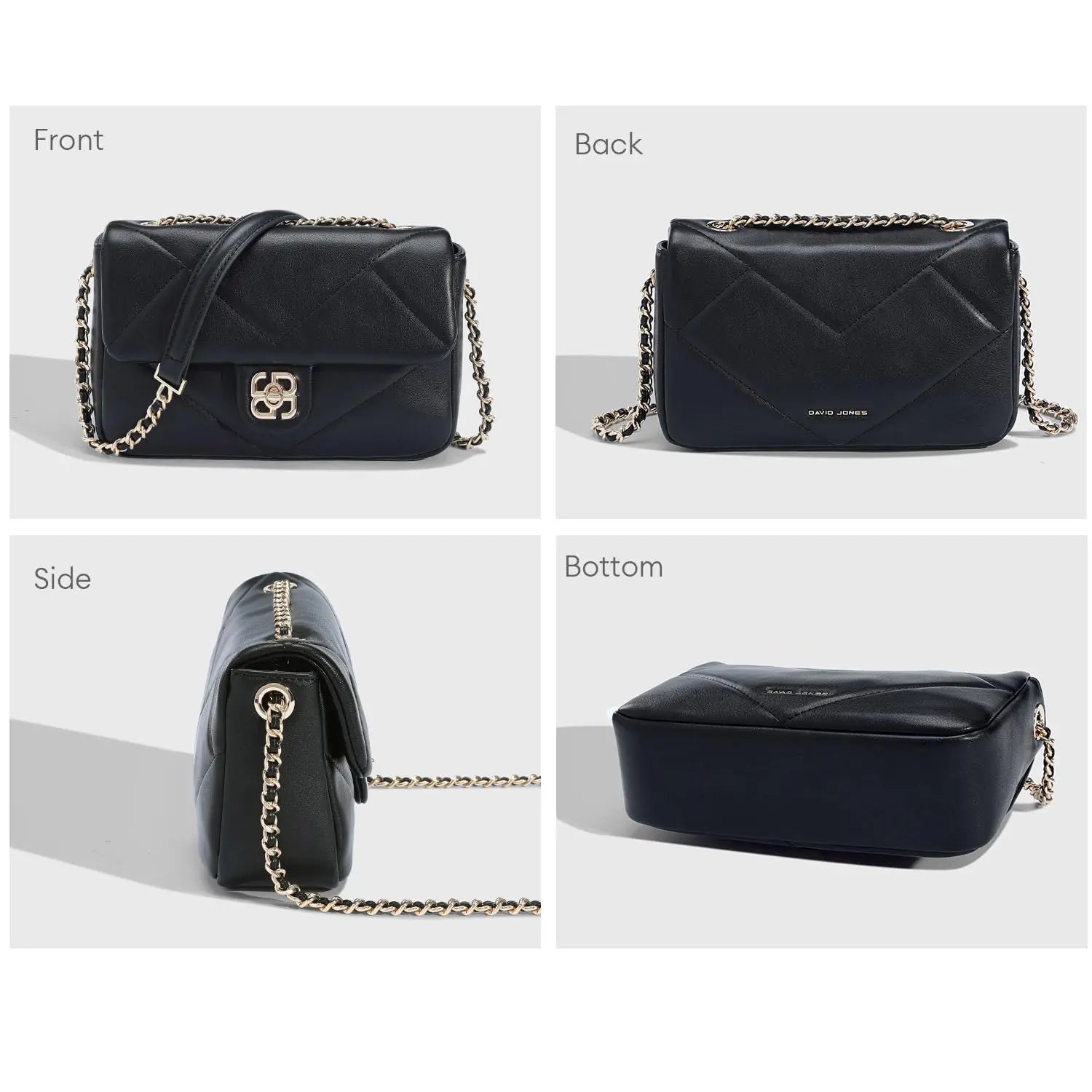 Petit sac bandoulière matelassé rabat David Jones