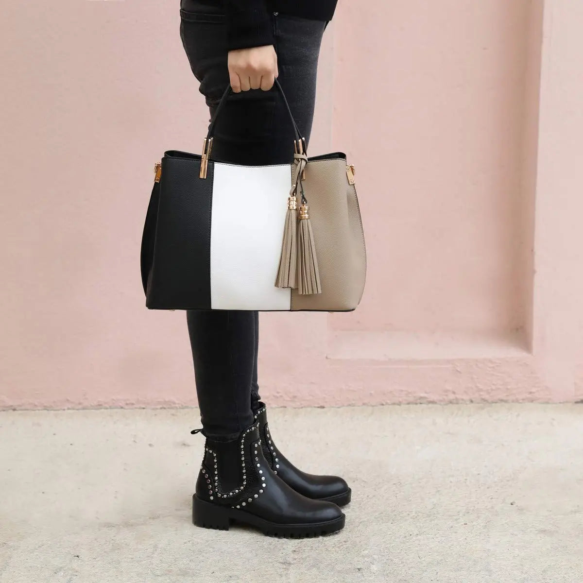 Sac à main femme tricolore pompon CRAZYCHIC