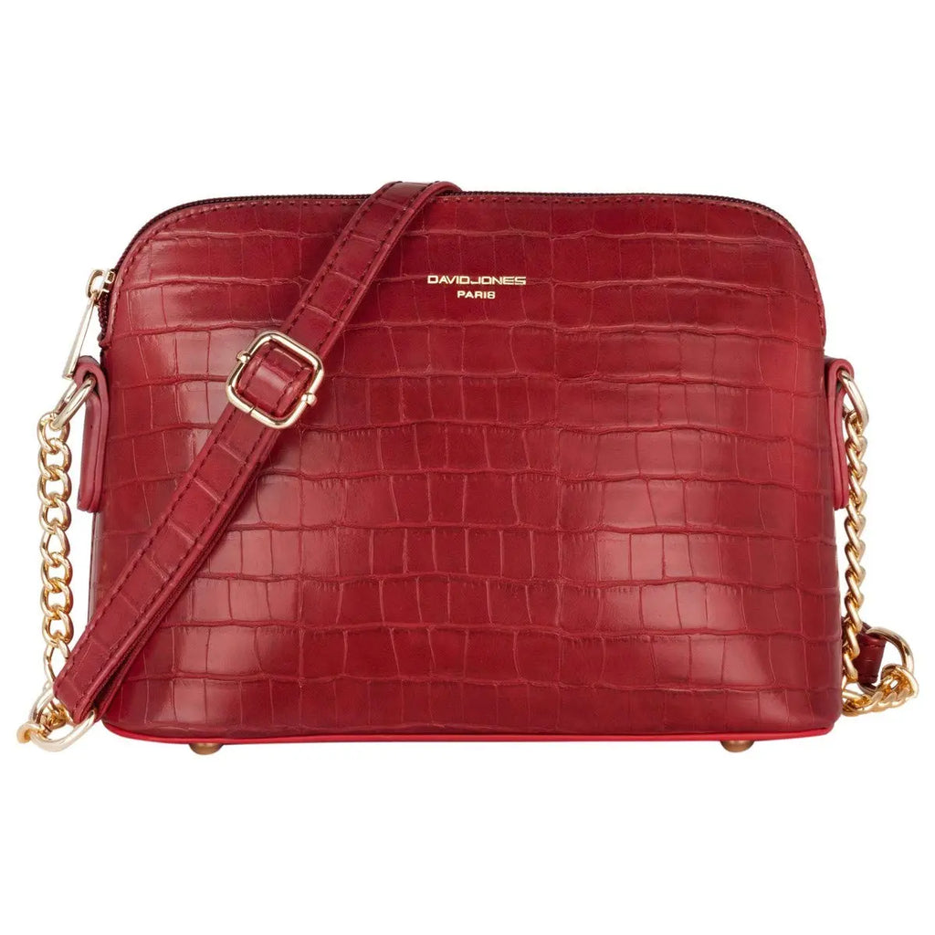 Petit sac bandoulière chaîne argentée motif crocodile David Jones