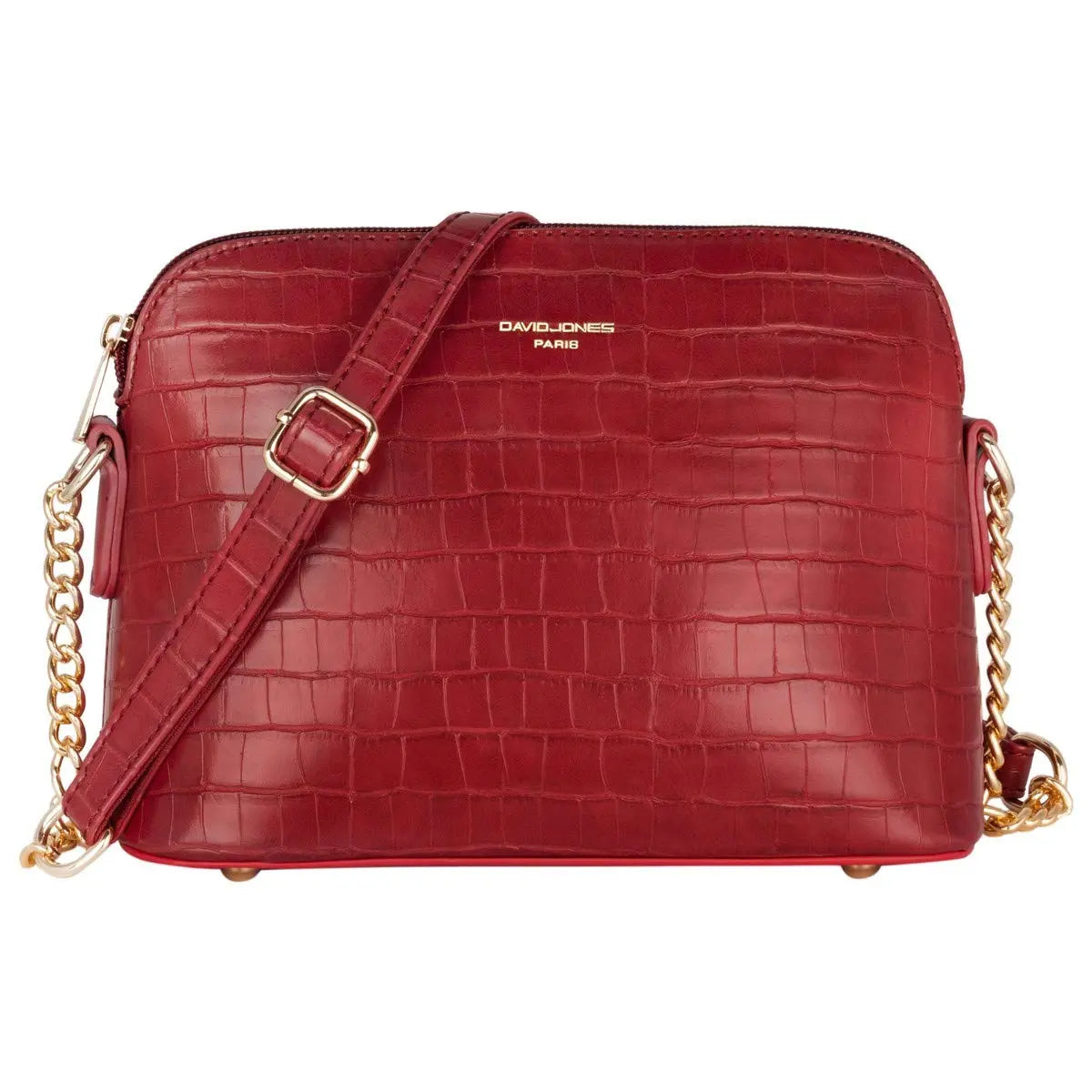 Petit sac bandoulière chaîne argentée motif crocodile David Jones