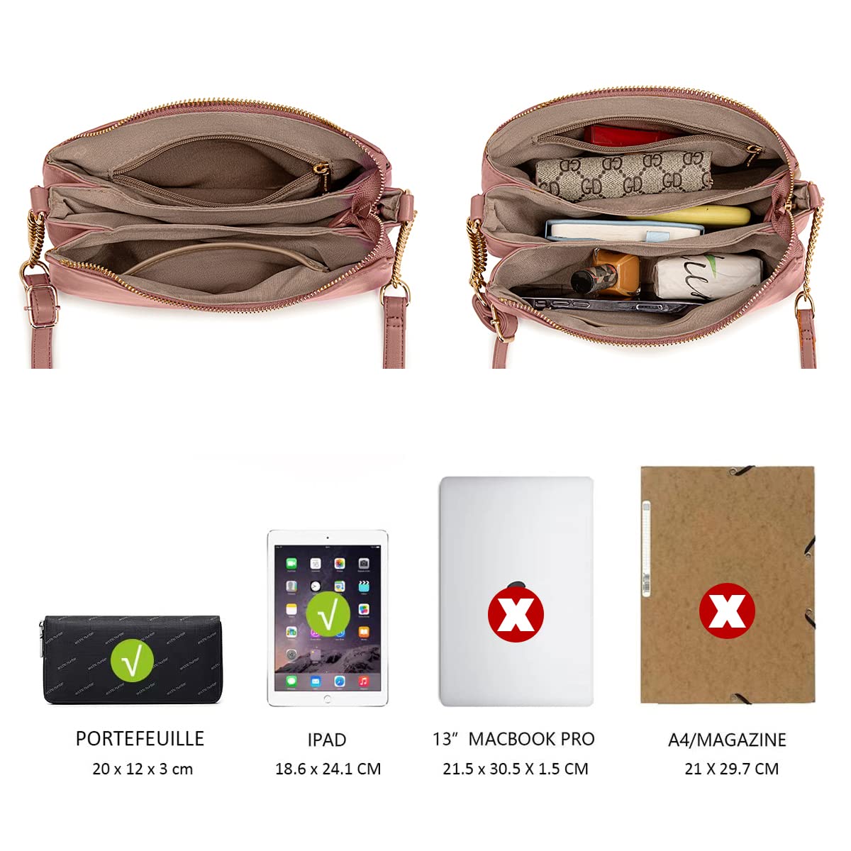 Petit sac bandoulière plusieurs compartiments David Jones