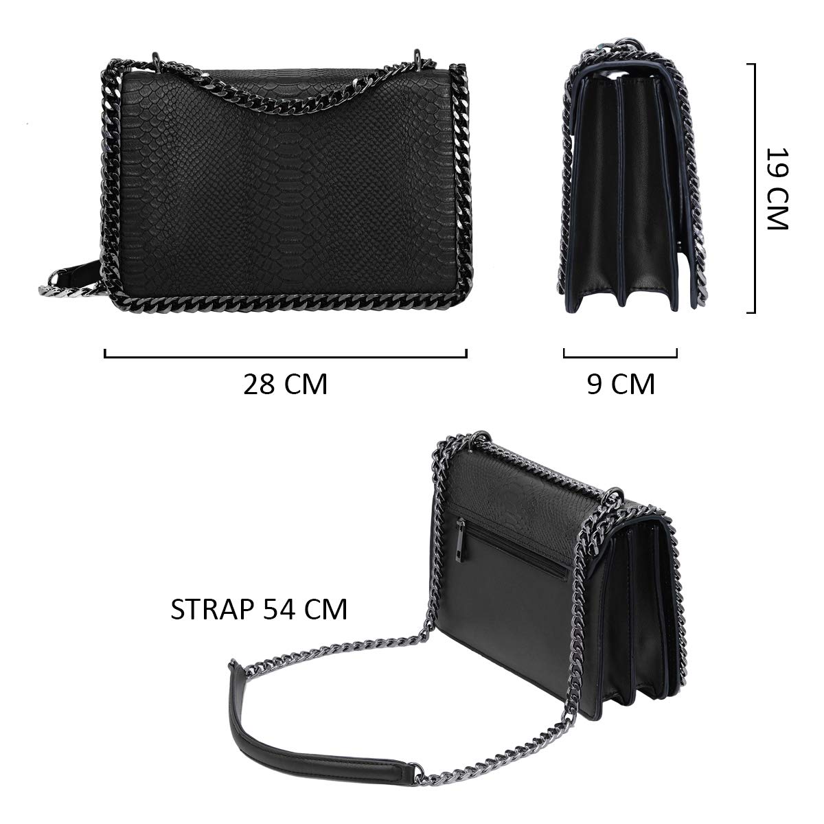 Sac bandoulière chaîne cuir serpent matelassé CRAZYCHIC
