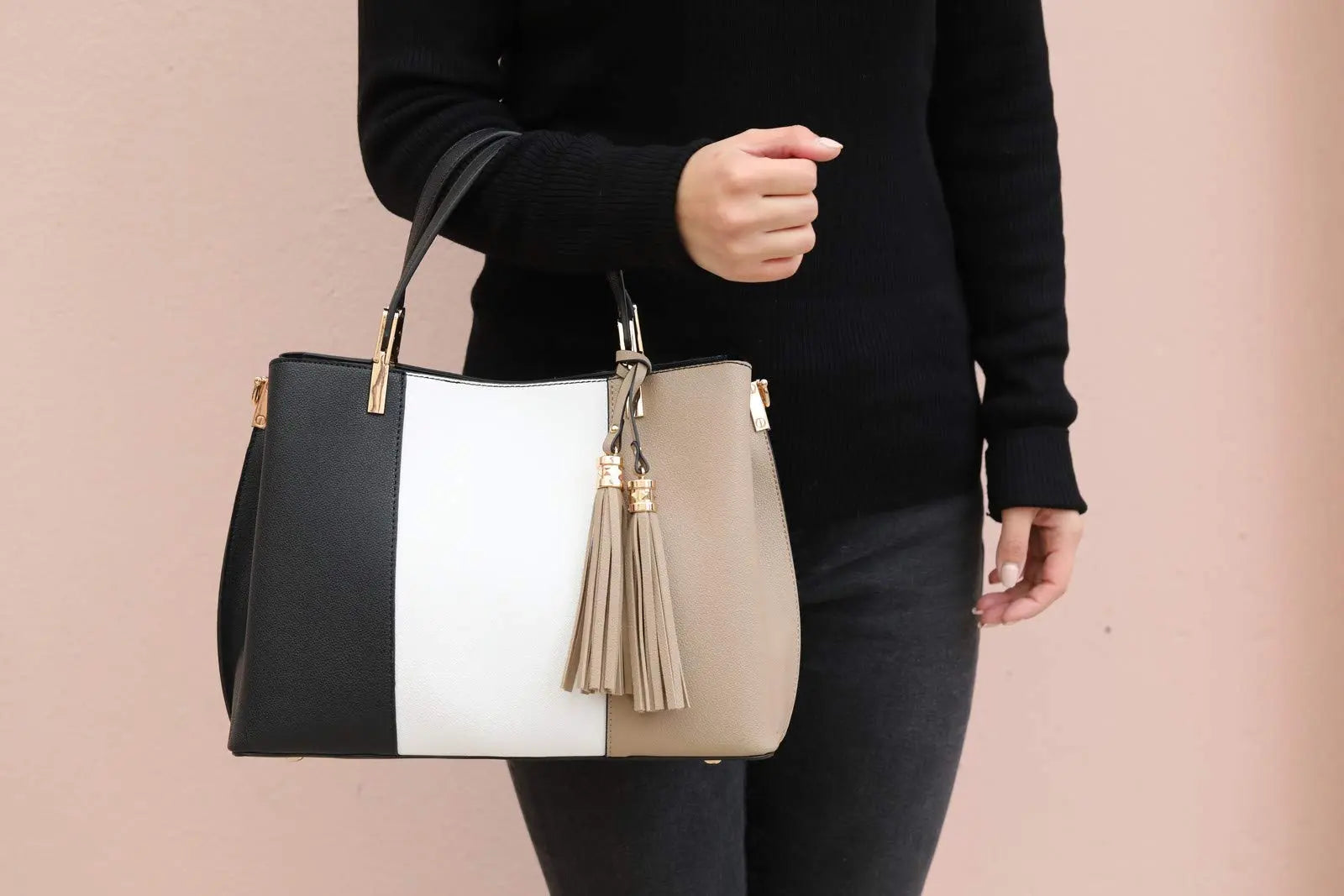 Sac à main femme tricolore pompon CRAZYCHIC