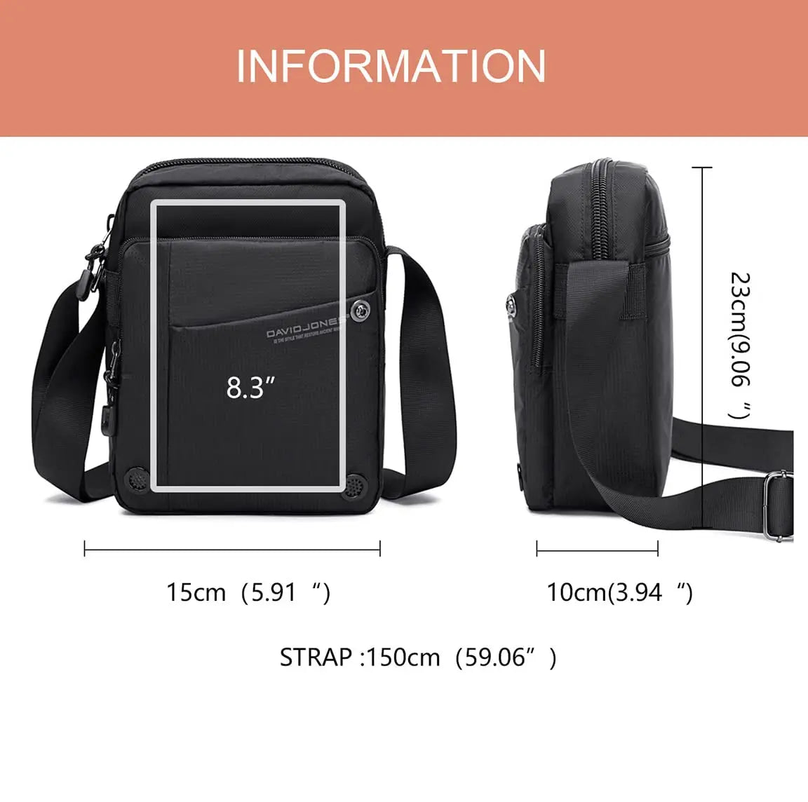 Sac bandoulière en Nylon David Jones