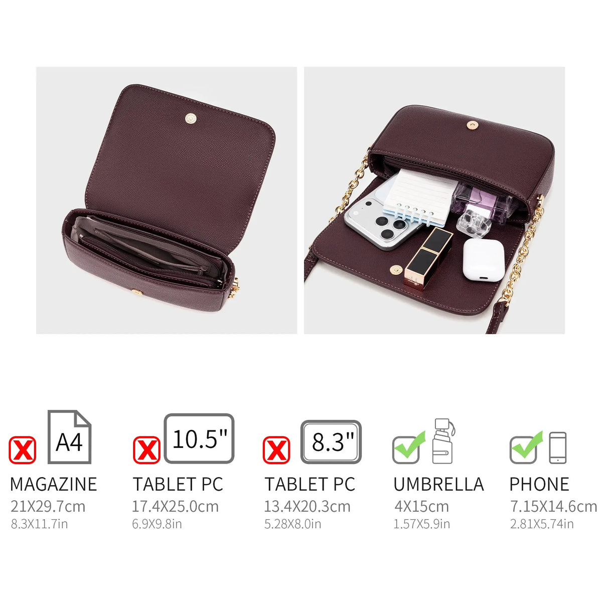Petit Sac Bandoulière Femme à Rabat et Chaîne Dorée