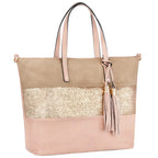Sac à main cabas tricolore pailleté pompon CRAZYCHIC