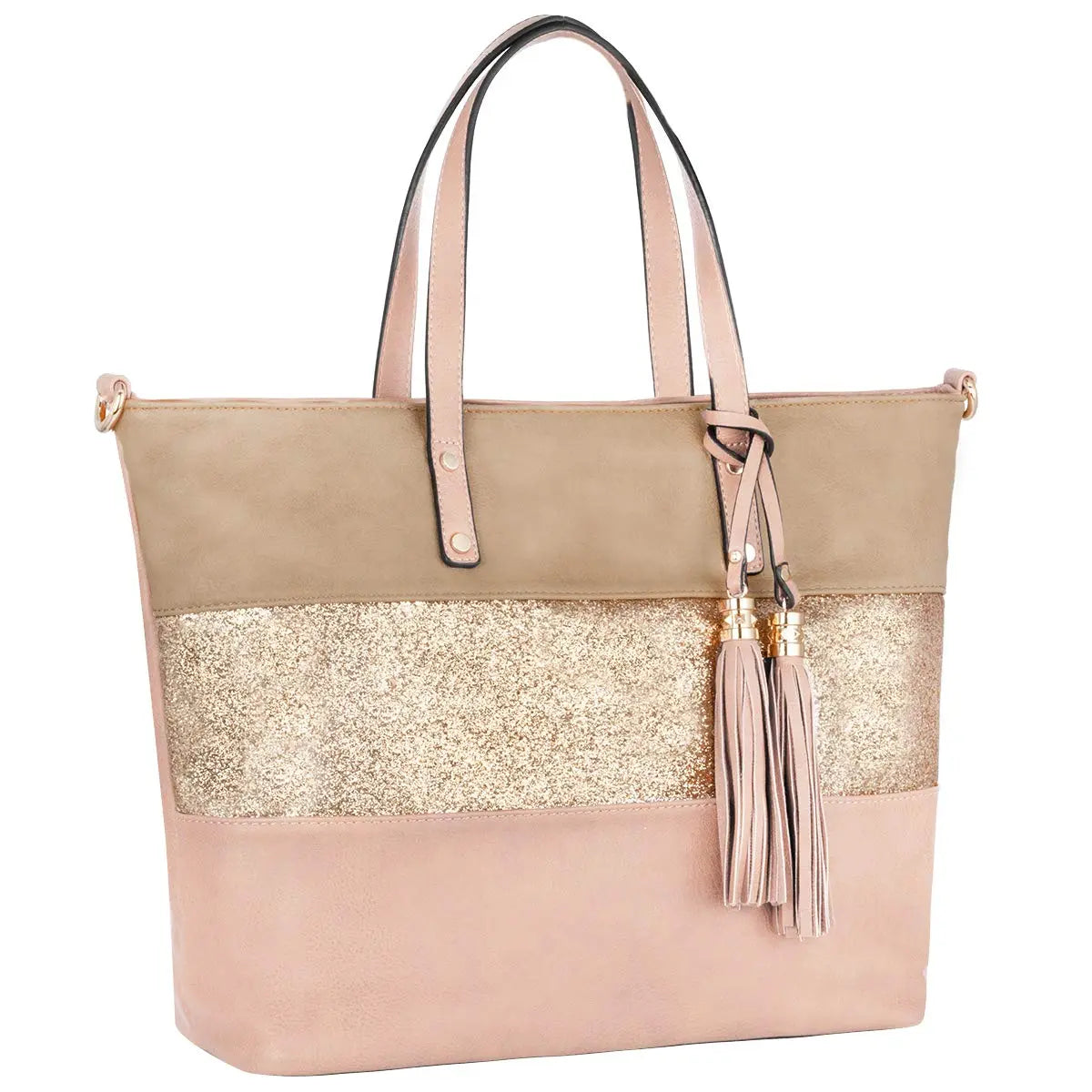 Sac à main cabas tricolore pailleté pompon CRAZYCHIC