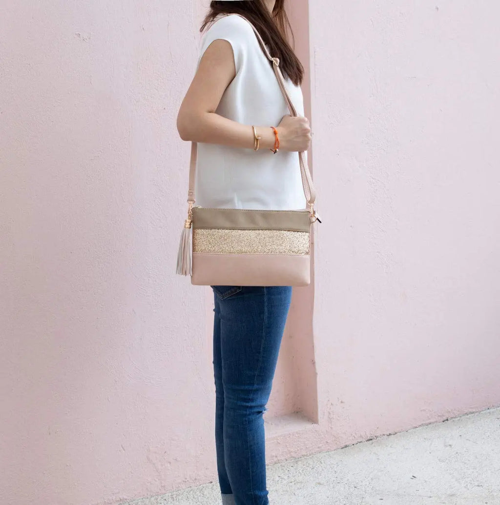 Sac bandoulière souple pailletté tricolore pompon CRAZYCHIC