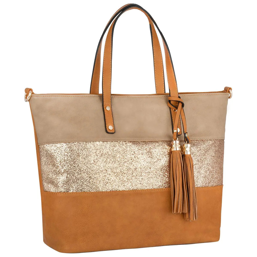 Sac à main cabas tricolore pailleté pompon CRAZYCHIC