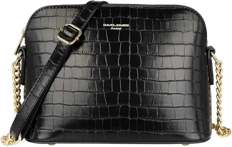 Petit sac bandoulière chaîne argentée motif crocodile David Jones