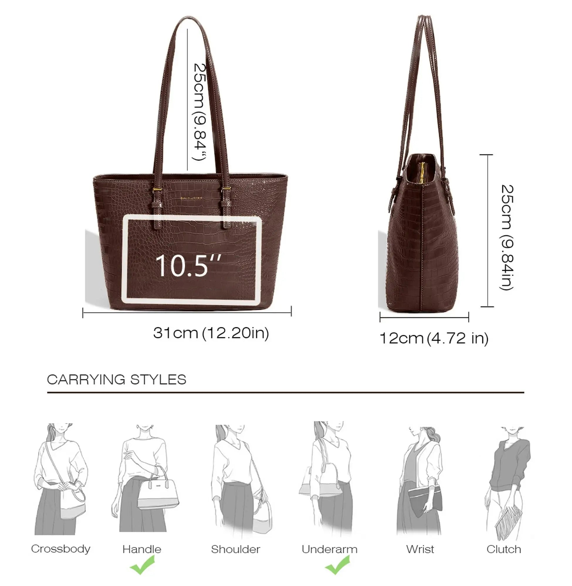 Sac à main shopping crocodile David Jones