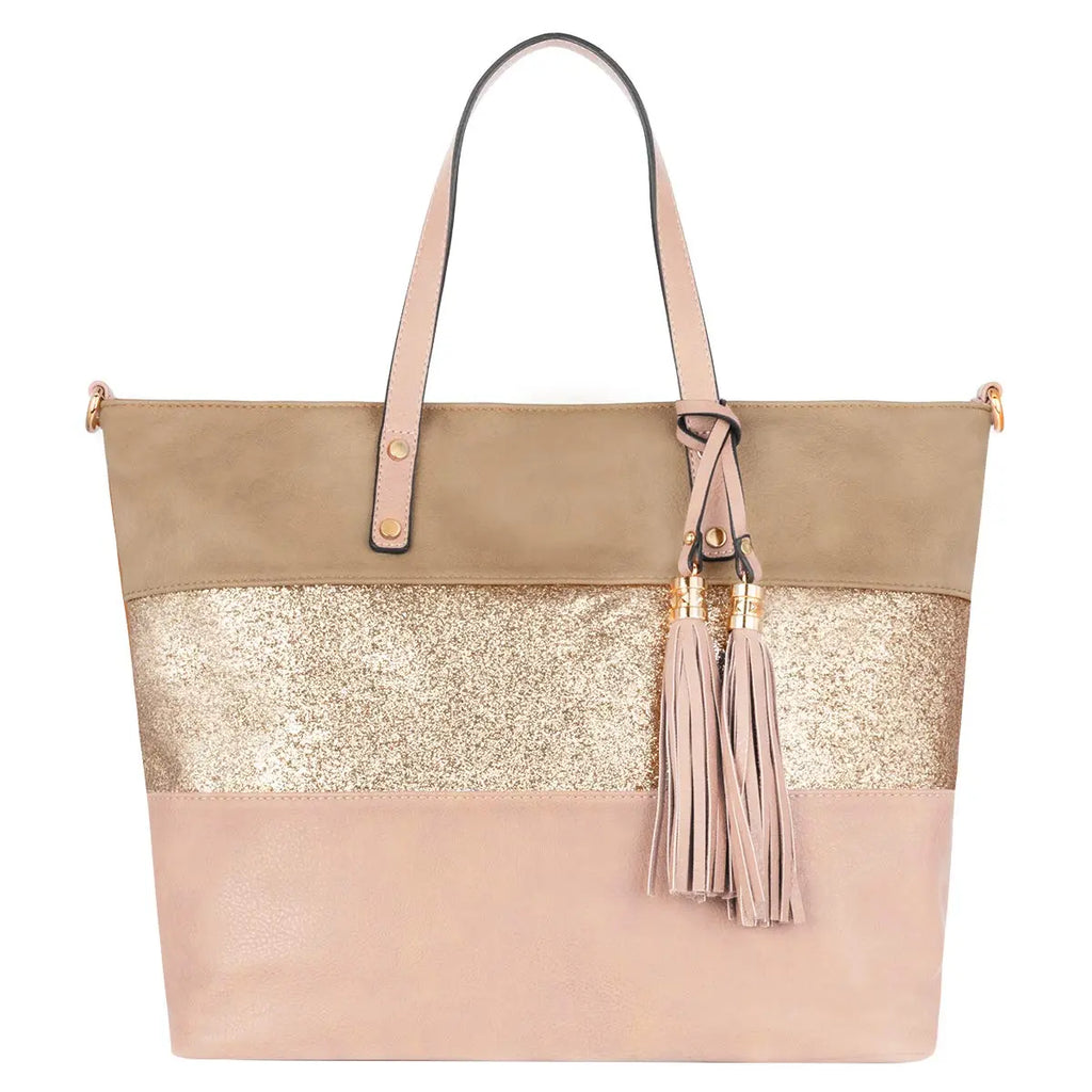 Sac à main cabas tricolore pailleté pompon CRAZYCHIC