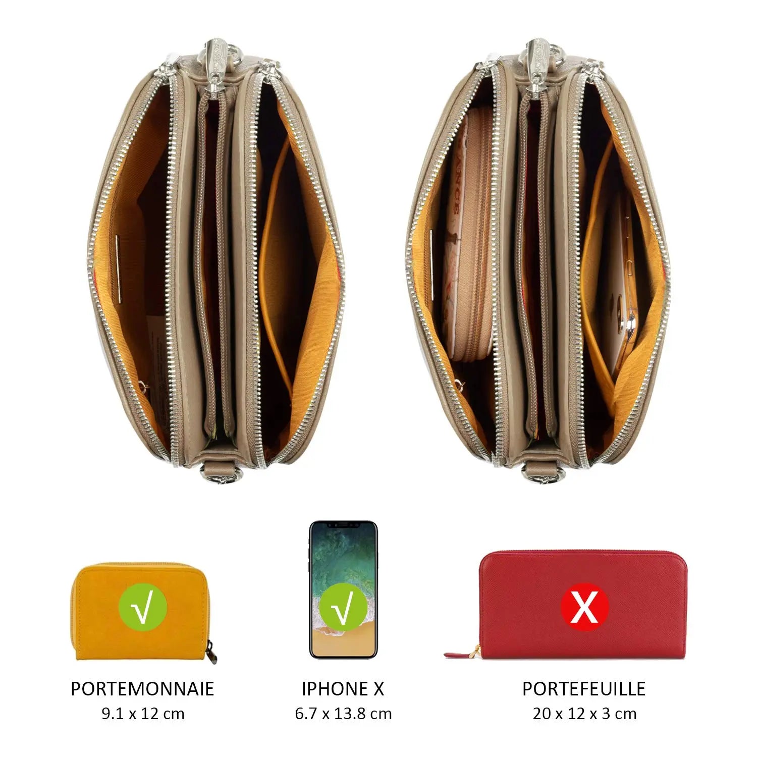 Sac bandoulière multipoche à 3 compartiments David Jones