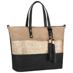 Sac à main cabas tricolore pailleté pompon CRAZYCHIC