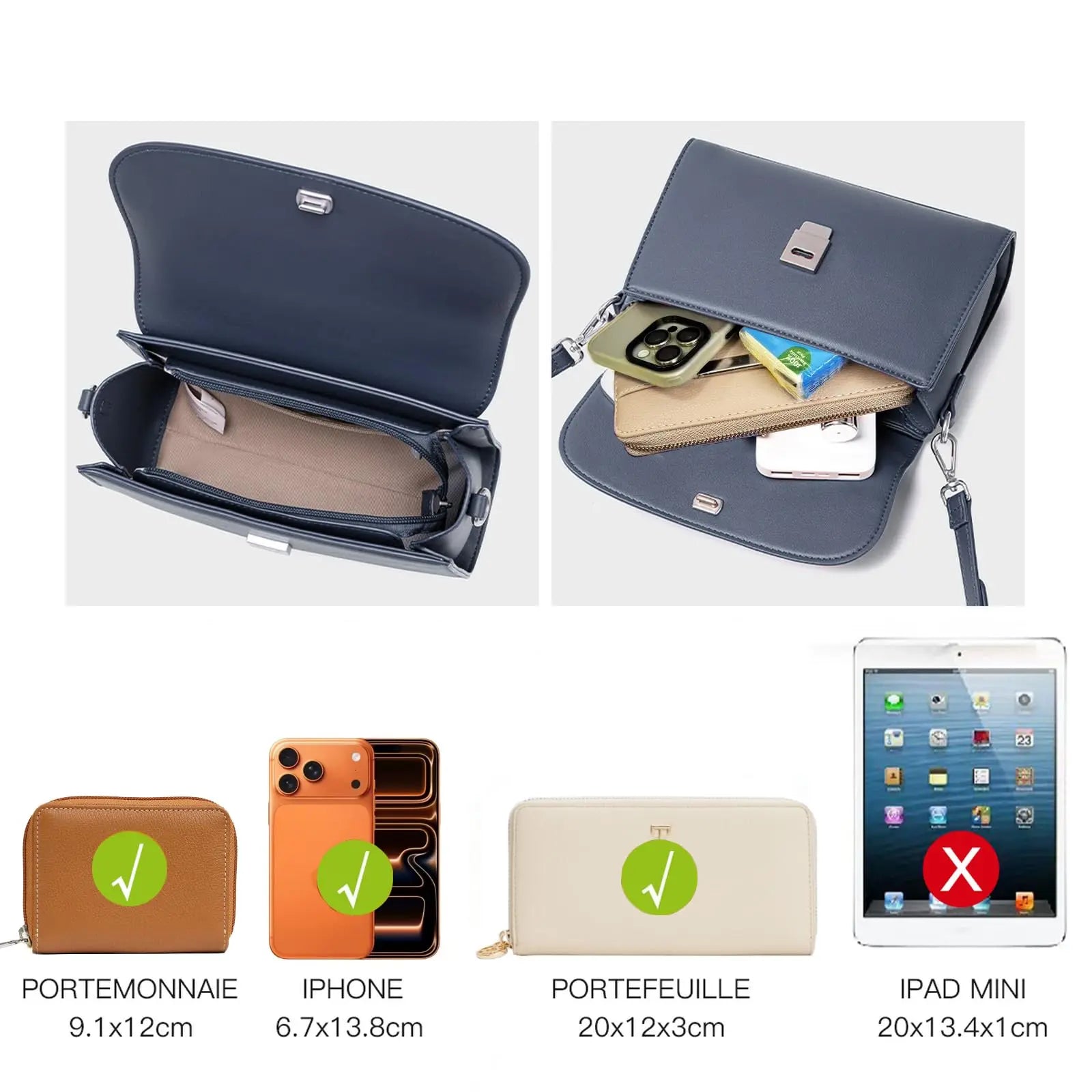 Sac bandoulière besace rabat David Jones
