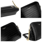 Petit sac bandoulière chaîne argentée motif crocodile David Jones