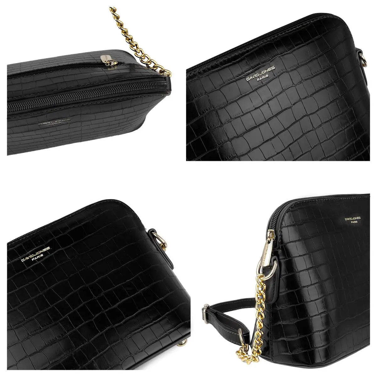 Petit sac bandoulière chaîne argentée motif crocodile David Jones
