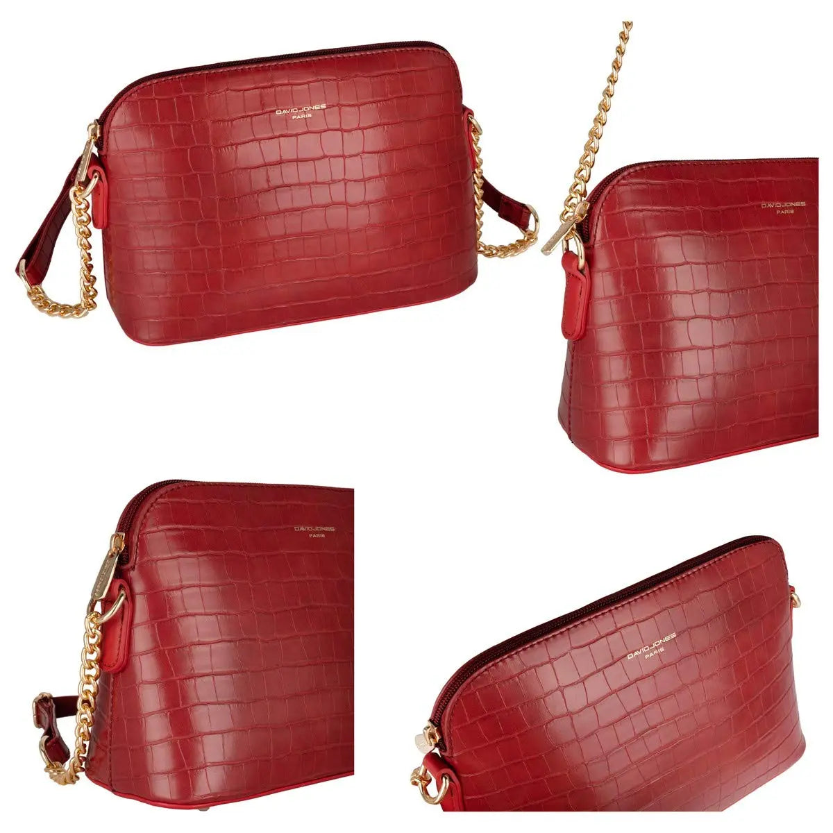 Petit sac bandoulière chaîne argentée motif crocodile David Jones