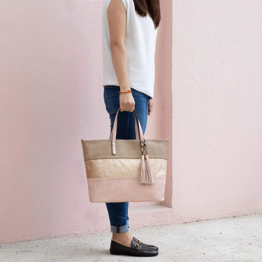 Sac à main cabas tricolore pailleté pompon CRAZYCHIC