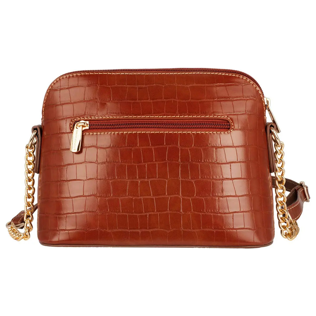 Petit sac bandoulière chaîne argentée motif crocodile David Jones