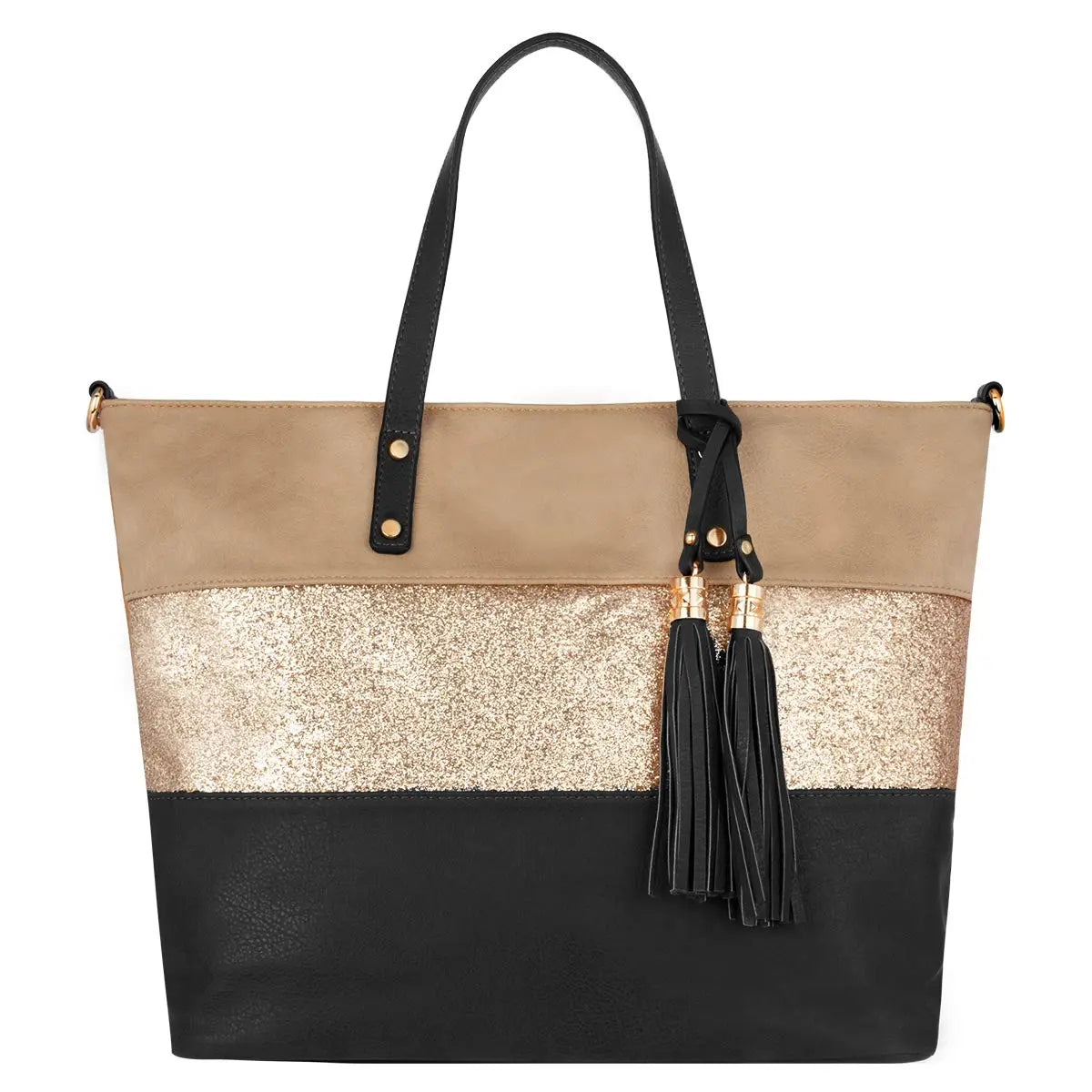 Sac à main cabas tricolore pailleté pompon CRAZYCHIC