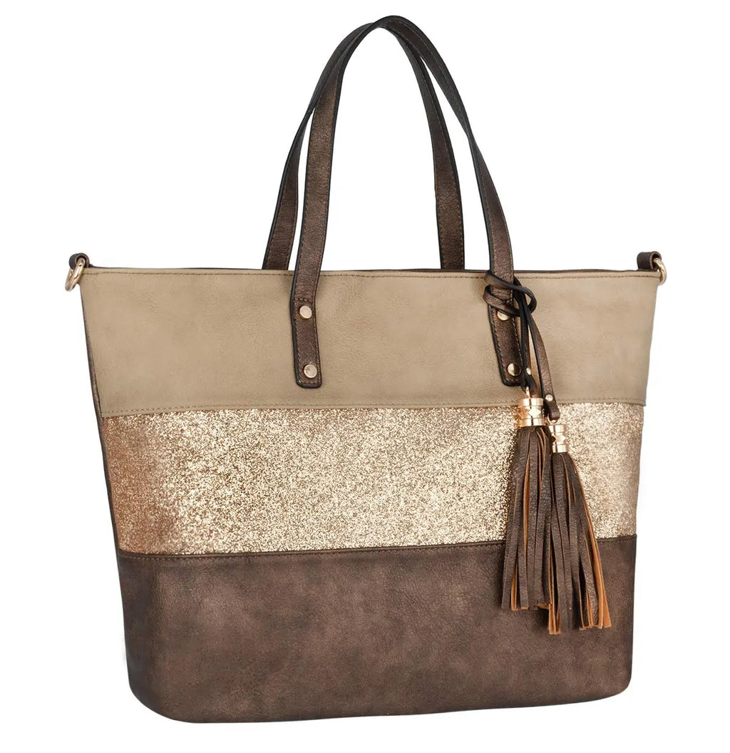 Sac à main cabas tricolore pailleté pompon CRAZYCHIC