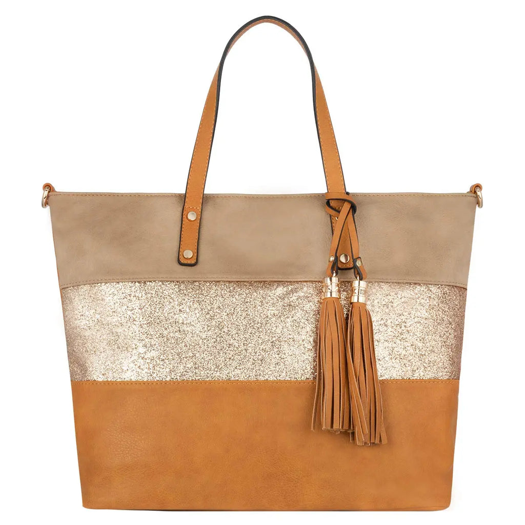 Sac à main cabas tricolore pailleté pompon CRAZYCHIC