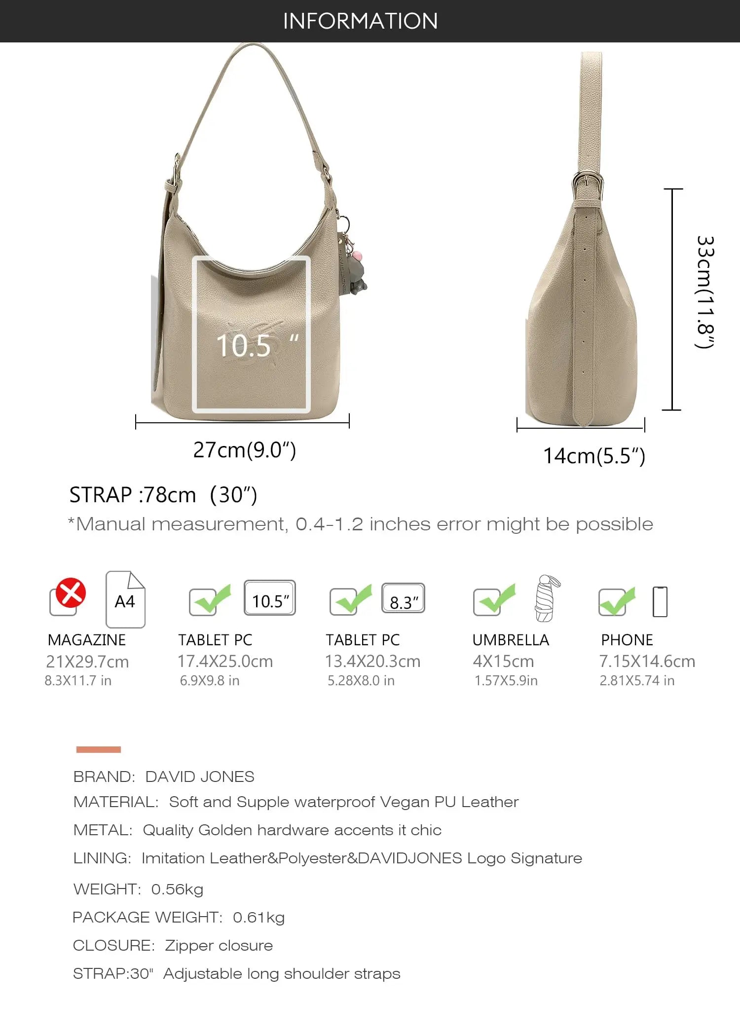 Sac à main hobo porté epaule David Jones